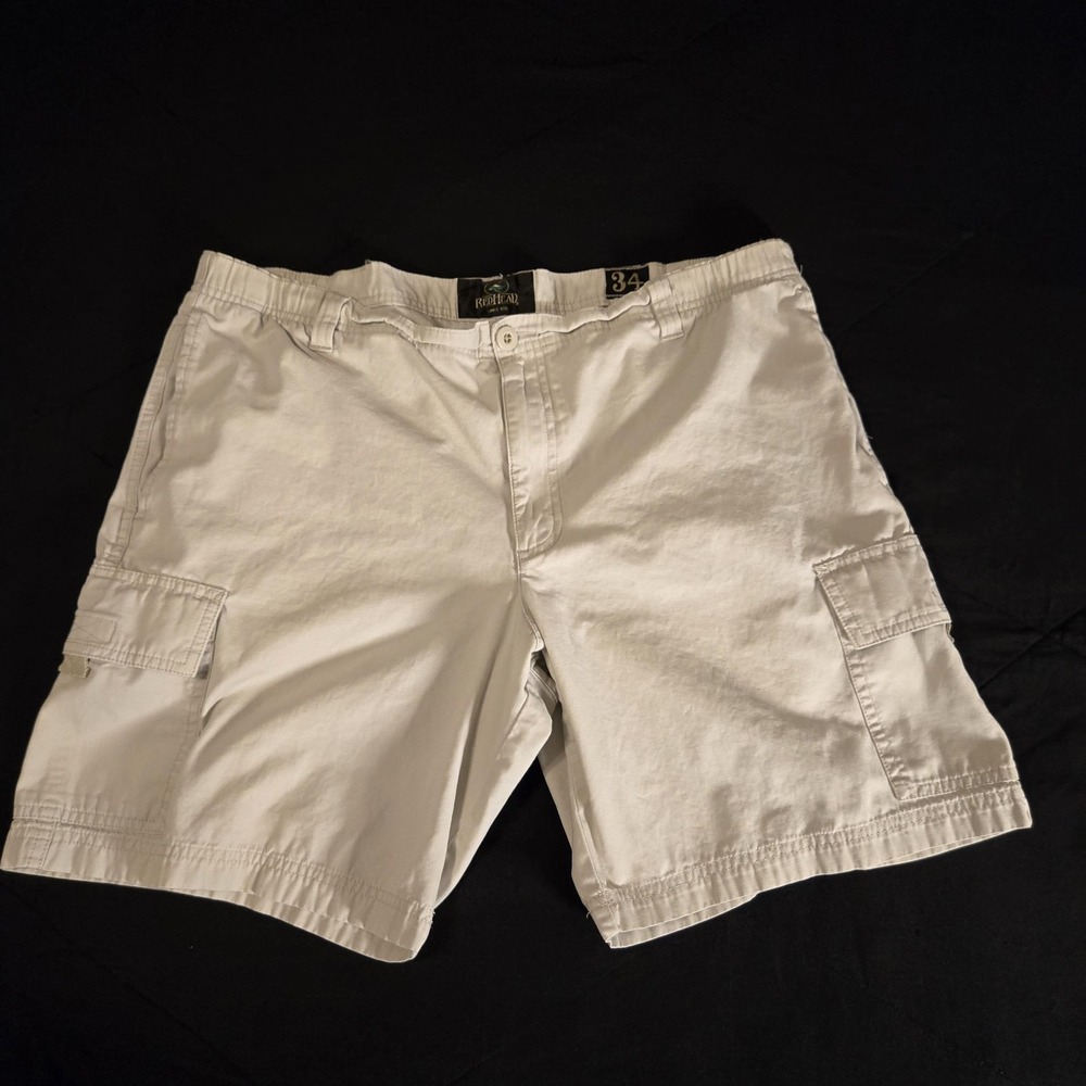 RedHead Shorts Mens 34 Beige Cargo 100% Cotton Elastic Waist Outdoor Casual
